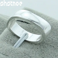 925 sterling silver square smooth ring for man women engagement wedding charm fashion party jewelry gift