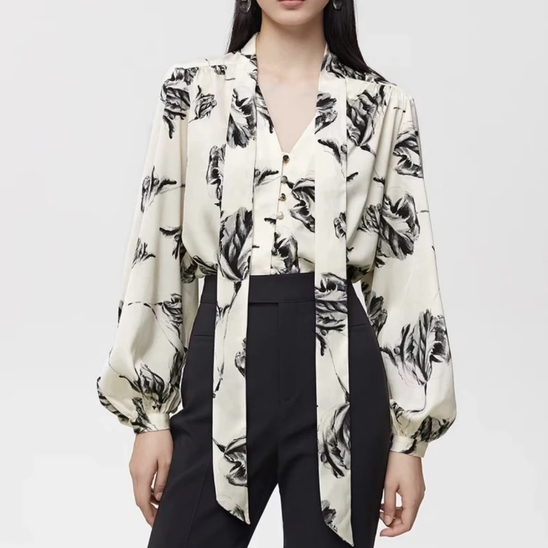 

Женская Полупрозрачная рубашка в европейском и американском стиле, с длинным рукавом, отложным воротником и манжетами