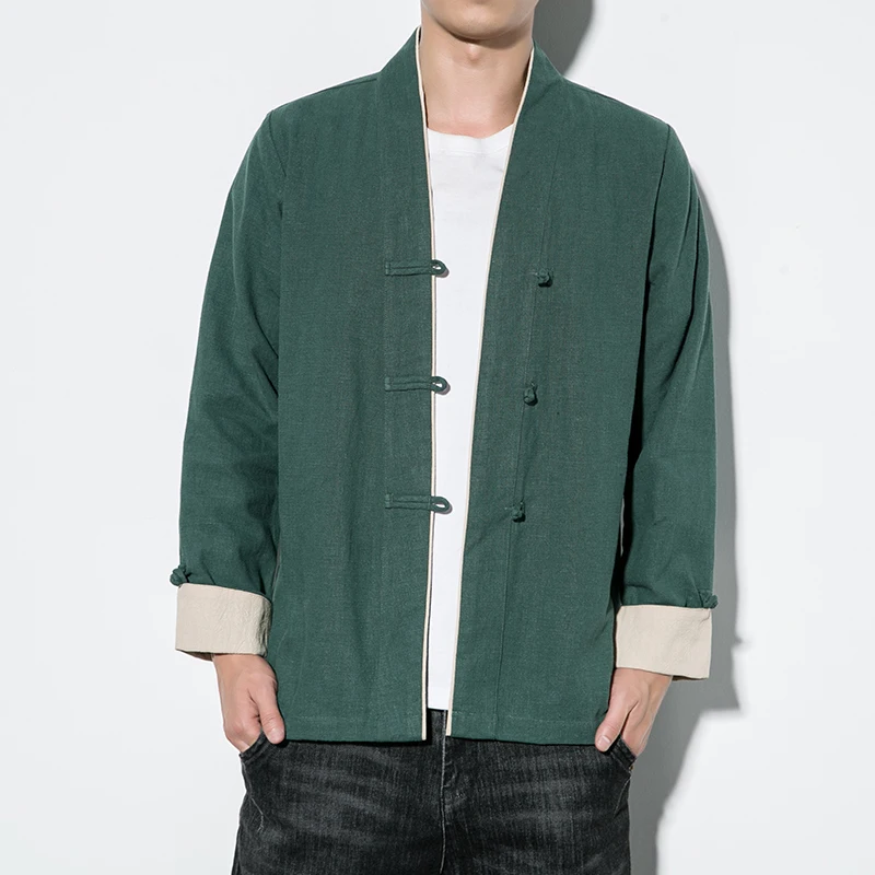 

Spring Autumn 2022 Men Vintage Kimono Cardigan Jacket Men Chinese Style Horn Button Linen Windbreaker Men Cloak Coats 5XL