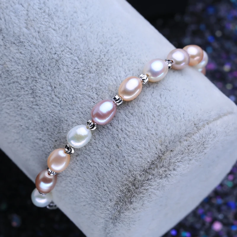 Женский браслет из натурального пресноводного жемчуга серебристого цвета