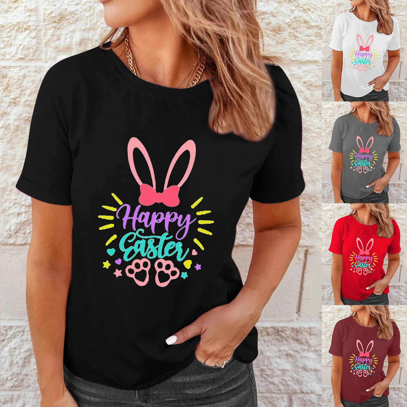

Woman Short Sleeve Top Womens Casual Short Sleeve Easter Printed Crew Neck T Shirt Top Long Sleeve Shirt Spandex