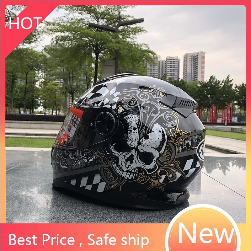 

Motorcycle Helmet With Inner Sun Visor Men And Women Modular Casco Female Skull Double Lens Helmet