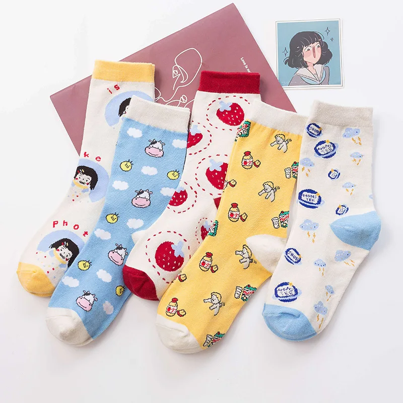 

New Ladies Socks Cotton Kawaii Cute Socks For Girls gift Streetwear Harajuku Funny Socks Women Animal Print Sock Woman Meias