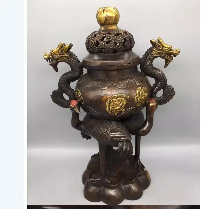 Металлическая медь позолоченное золото три журавля Дин Дракон копченая