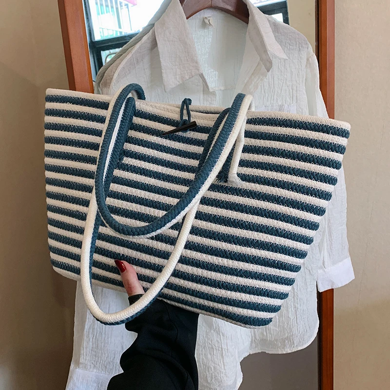 

Striped Shoulder Bag Women Large Capacity Tote Bag