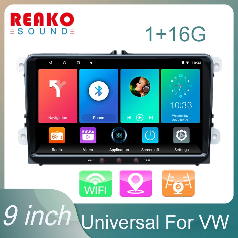 

Автомобильный радиоприемник реакosound, Android 11, четырехъядерный, 9 дюймов, емкость BT, сенсорный экран, плеер, GPS, Wi-Fi, FM-радио, Mirror Link для VW
