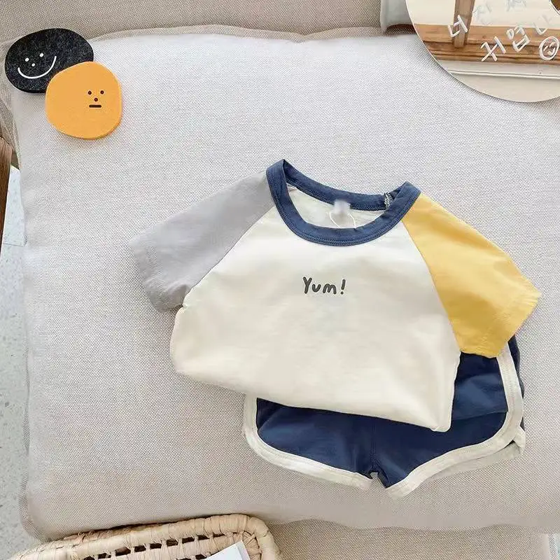 

Toddler Leisure Sets Unisex Casual Clothing Sets Sports Boy T-shirt + Shorts Children's Cotton Baby Sets Letter Print Shorts