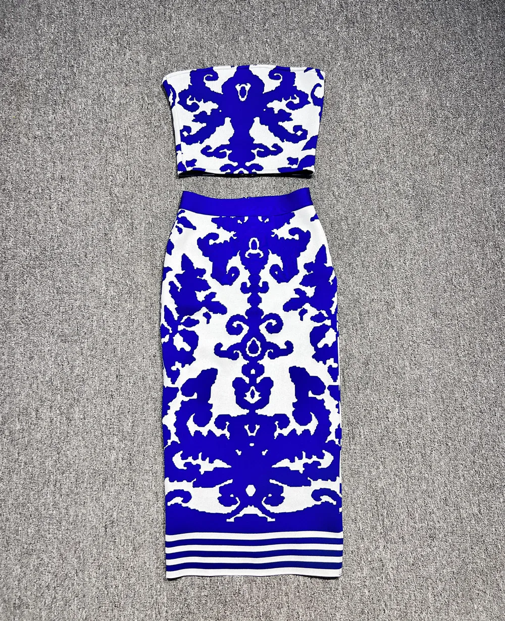 a GORAFASHION seksowny dekolt w łódkę bez ramiączek zakrętka tubki Mini top + patchwork ze sztucznego jedwabiu sukienka slim fit garnitur
