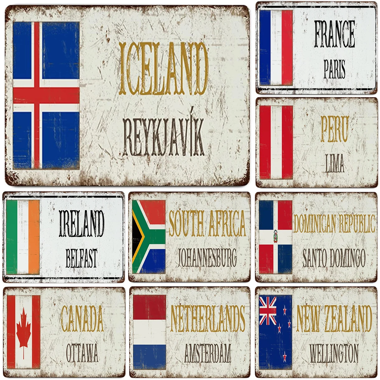 Винтажная Металлическая Доска С Флагом Страны, Украшение На Стену ...