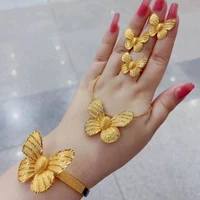 2022 fine butterfly gold color earrings necklaces bracelet ring sets for women african dubai jewelry set wedding party gift