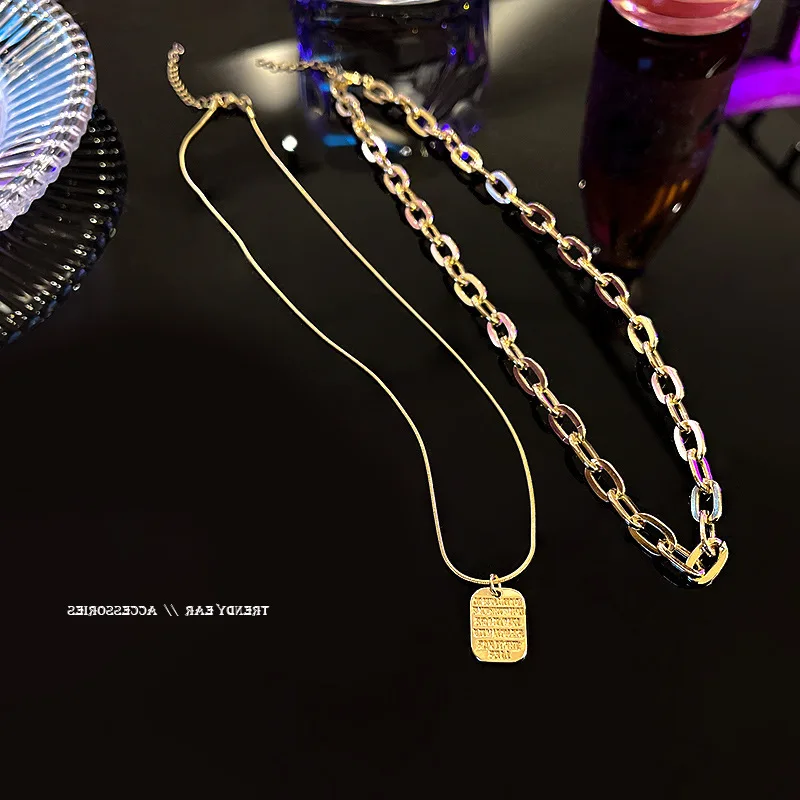 

Бижутерия крутой стиль английский Hangtag крутой хип-хоп модный Индивидуальный темпераментный двойной ожерелье женские личные аксессуары