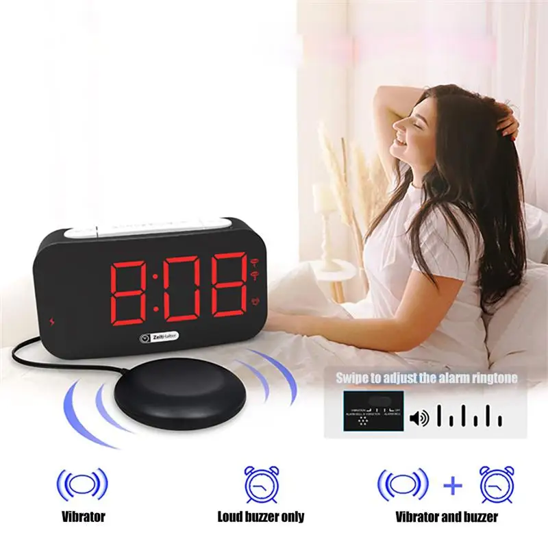 

Vibrating Alarm Clock Loud Digital Table Clock Bedside Shaker Dimmer for Heavy Sleepers Deaf Hard of Hearing Night Light Snooze