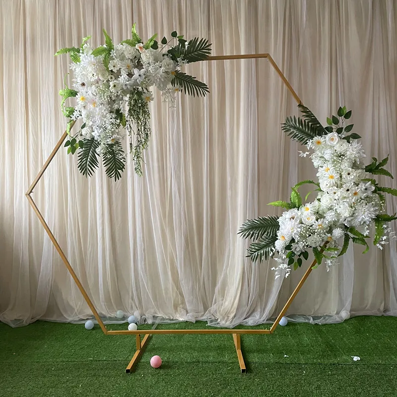 

Iron Wrought Arch Decor Wedding Props Hexagon Shelf Stage Wedding Frame Decoration Background Garden Arch Metal Flower Stand