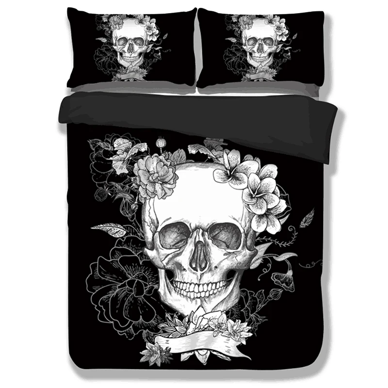 

Black Skull Bedding Set 3D Gothic Printed Queen King Size Duvet Cover Set Bed Cover Single Double Twin Full Bedclothes For Adult