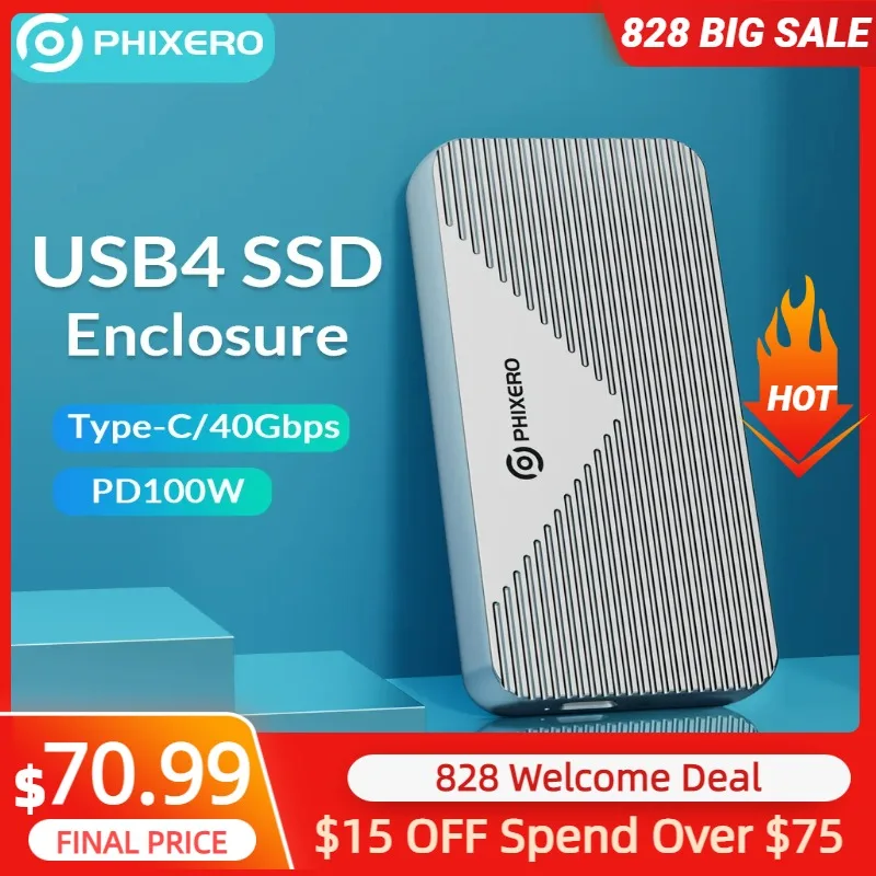 

PHIXERO USB4 SSD Case 40Gbps M.2 NVMe Enclosure External HD Cover Thunderbolt 3/4 USB Type C 3.0 Drive Disk Storage Box for PC