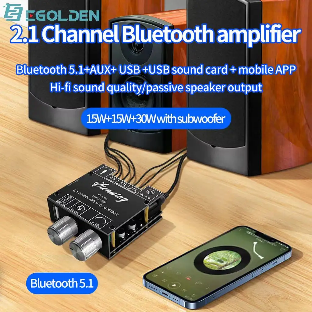 

Egolden ZK-LT21 15Wx2+30W 2.1 Channel BT5.1 Audio Digital Power Amplifier Board AMP Subwoofer Wuzhi Audio APP USB
