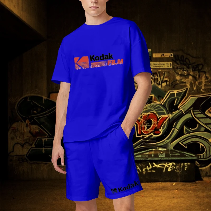 Fashion Kodak Letter Print S-4XL 100%Cotton Tracksuit 2 Piece Outfits Designer Brand Kodak Summer Suits Men T-Shirt Sets