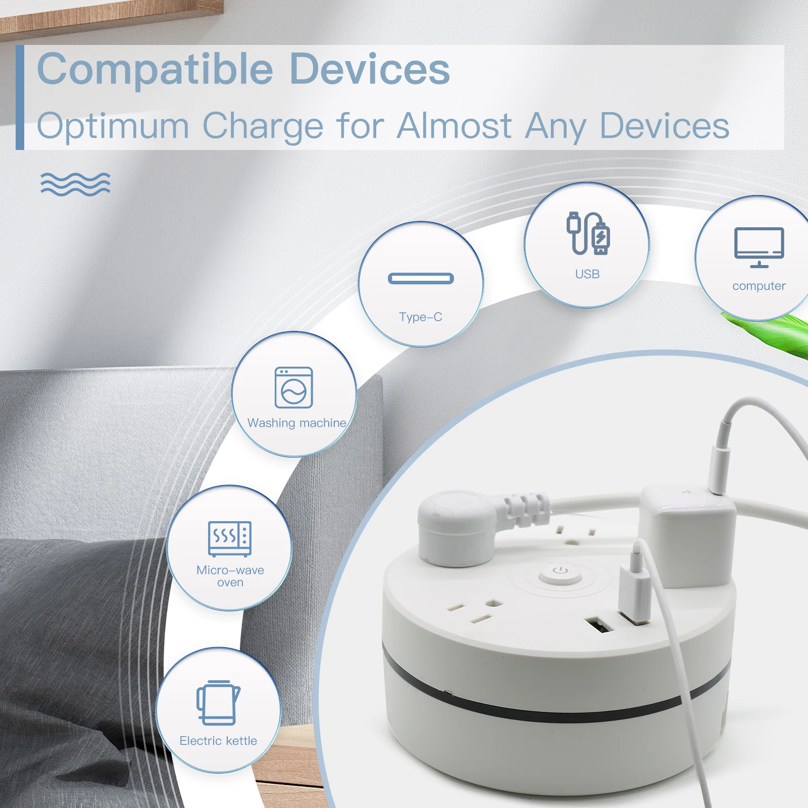 Сетевой удлинитель Bseed с двумя USB-портами круглая удлинительная лента 4