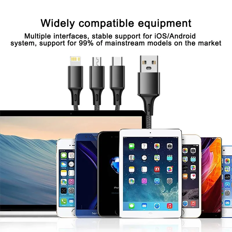 Tkey 3 In 1 Micro USB Type C Charger Cable Multi Usb Port Multiple Charging Cord Fast For iPhone Xiaomi Huawei |