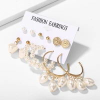 6 pairs pearl hoop earring set simulation pearl ear studs geometric acrylic tassel earrings women bohemia drop earrings jewelry