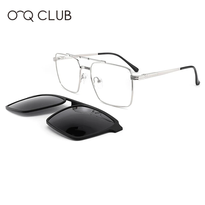 

Мужские квадратные солнцезащитные очки O-Q CLUB 2 в 1, очки с магнитным зажимом, оптические поляризационные оправы для очков при близорукости, Н...