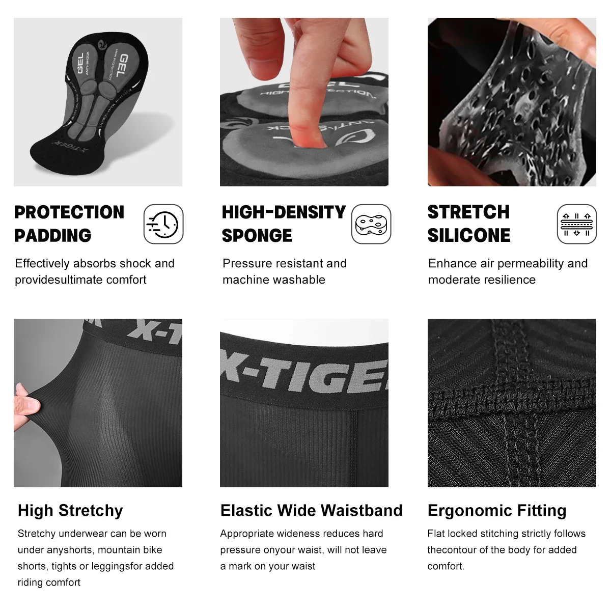Фото Велосипедное нижнее белье X-TIGER Pro, летнее Велосипедное нижнее белье, дышащее Сетчатое 5D Силиконовое сиденье Cushion Road MTB Bike Short 2024 №5