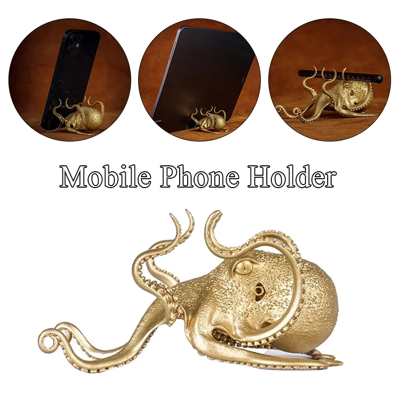 

New Creative Metal Octopus Stand For Phone Desk Ornaments Funny Golden Small Animal Shape Home Office Decoration Phone Holder