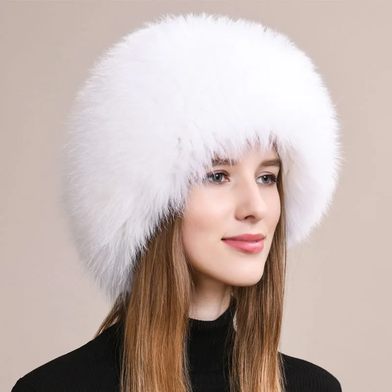 

Fashionable New Winter Hat. Genuine High Quality Fox Fur Knitted Korean Warm Ear Protection Hat