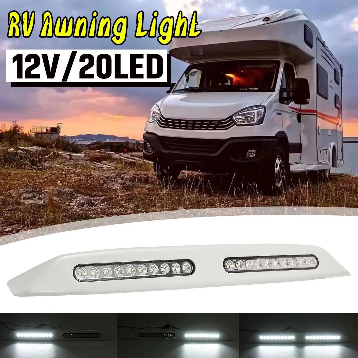 

12V 10/20LED Motorhome Caravan Interior Wall Lamps Light Bar RV Van Camper Trailer Exterior Lamp RV LED Awning Porch Ligh
