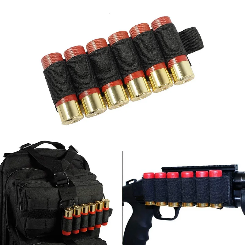 

6 Rounds 12GA Shotgun Ammo Holder Buttstock 12/20GA Cartridge Shell Case Bag Magic Hook&Loop Rifle Bullet Cartridge Pouch