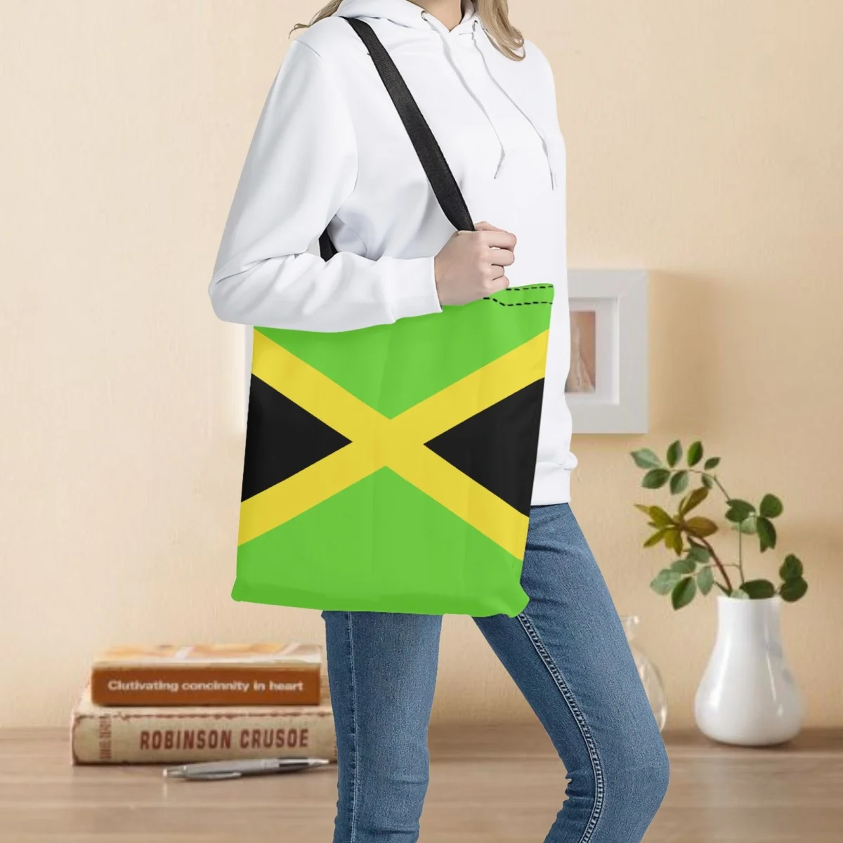 

Drop Ship Women's Totes Jamaican Flag Brand Designer Shopping Bags for Female Grocery Storage Shoulder Bags Girl Canvas Foldable