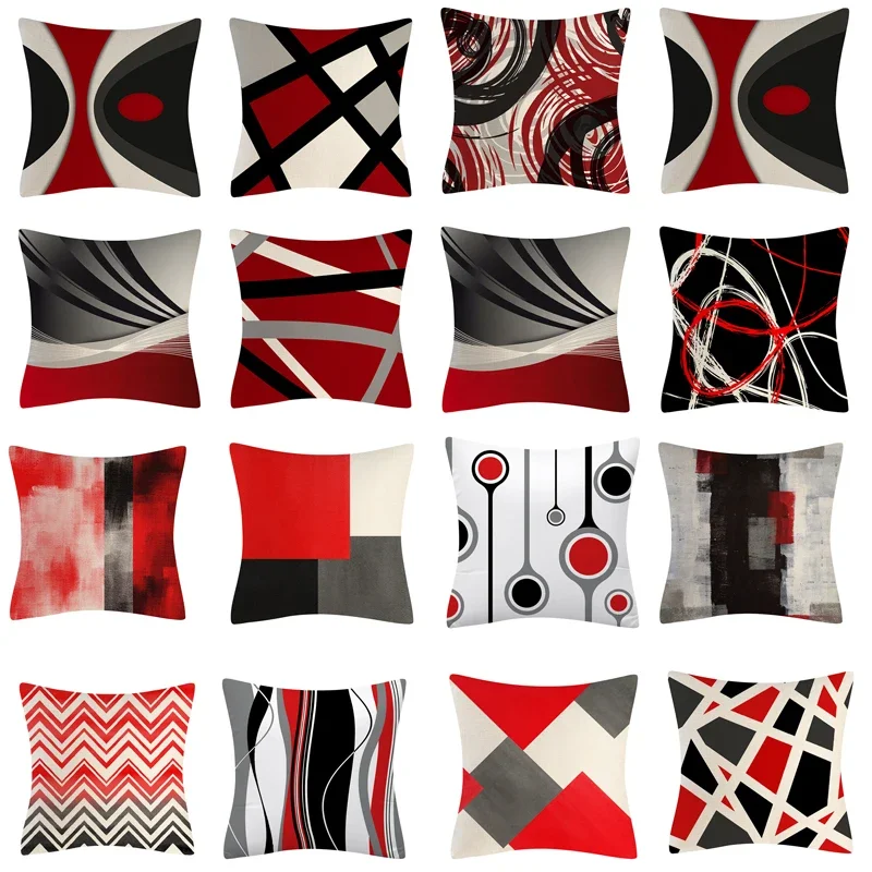 

45*45 см абстрактные черные красные геометрические чехлы для диванных подушек, домашние декоративные наволочки, Модный чехол для подушки