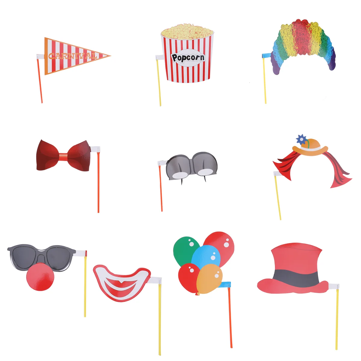 

10PCS Birthday Party Photo Booth Props Clown's Hat Eyeglasses Bow Tie DIY Creative Pose Sign Kit For Party