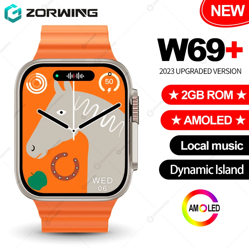 

W69+ AMOLED Smart Watch Ultra Men 49mm ECG NFC Smartwatch 2GB ROM Local Music Dynamic Island Fitness Watch for Android IOS 2023