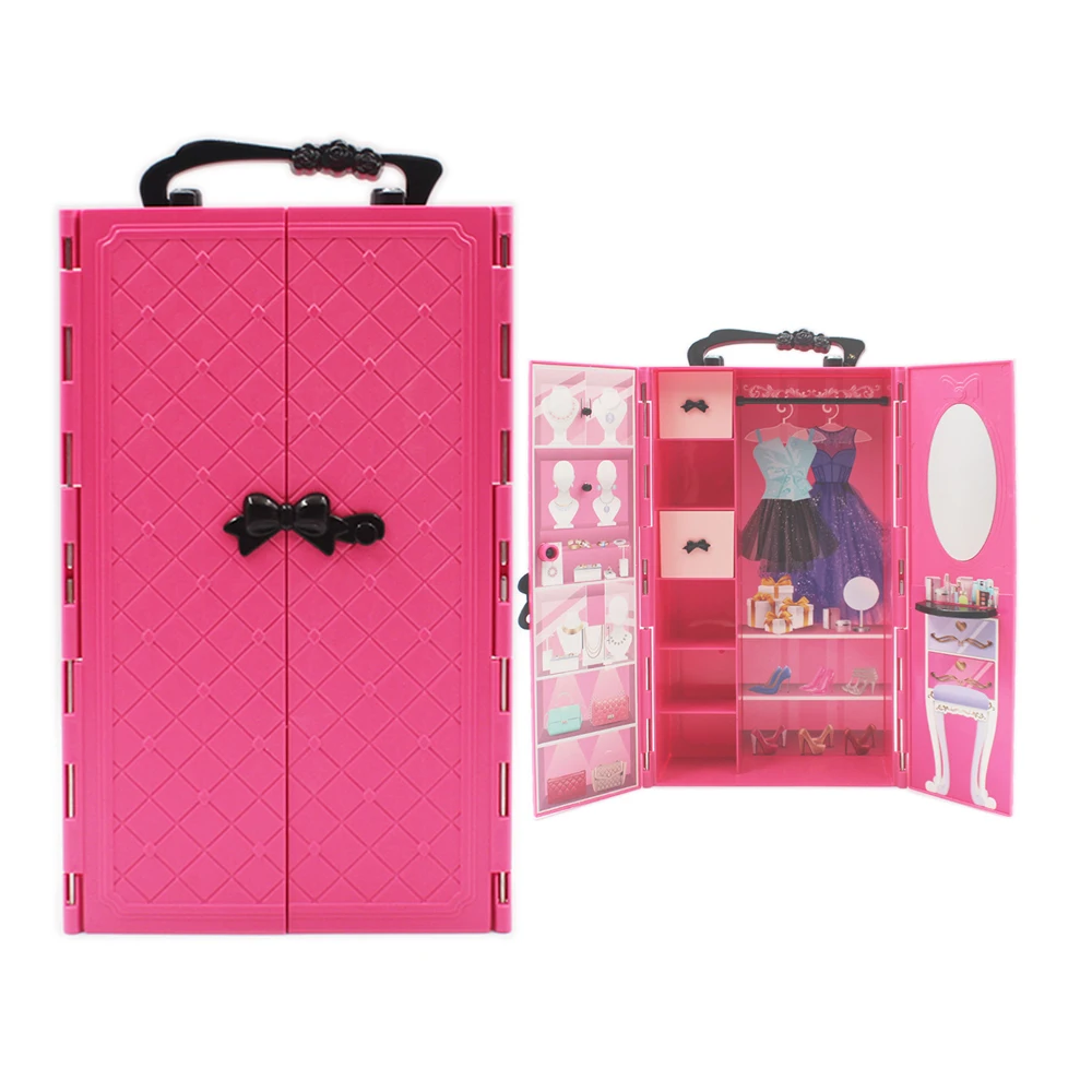 

1 piece Fashion Pink Closet for Barbie Wardrobe Dollhouse Furniture Dressing Game DIY Toys Christmas Birthday Gift Kids Toys