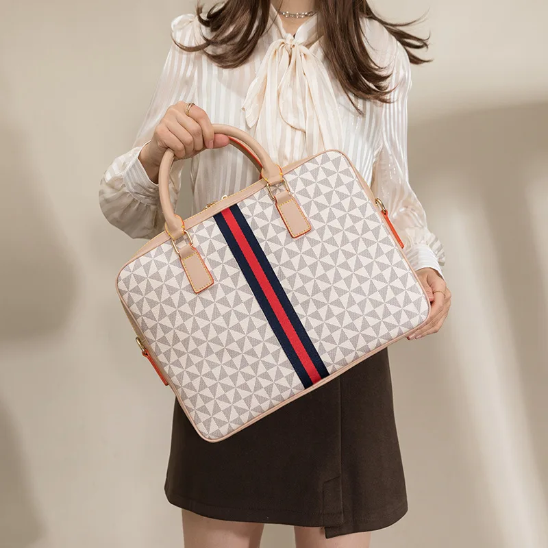 

Printed Leather Business Briefcase Women Messenger Bag 14 inches Laptop Shoulder Bag Fashion Crossbody Bags Computer Handbag
