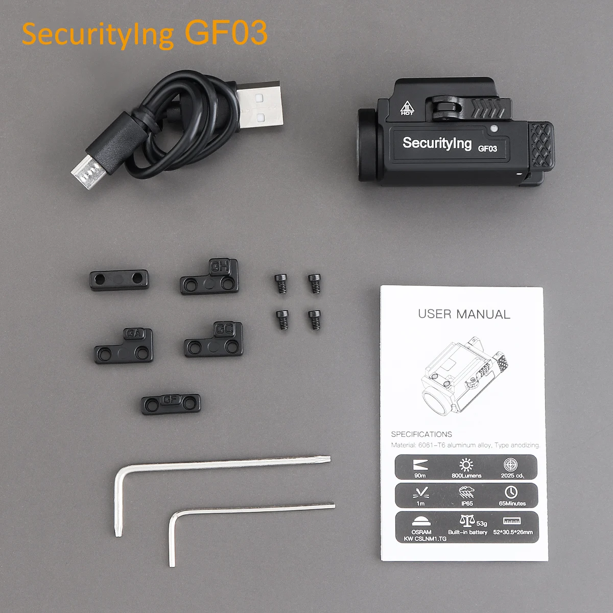 Тактический фонарик SecurityIng 800 люмен быстросъемный USB Перезаряжаемый для рельсов