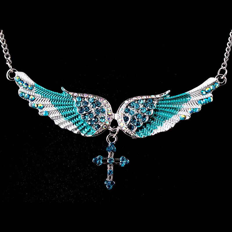 

Colorful Angel Wings Cross Pendant Necklace For Women Men 2023 New In Gold Color Chain Neck Jewelry Aesthetic Accessories