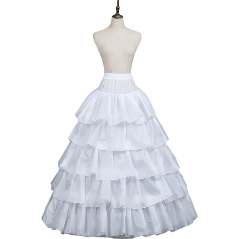 

White Black Women's Crinoline Petticoat 4 Hoop Skirt 5 Ruffles Layers Ball Gown Half Slips Underskirt for Wedding Bridal Dress
