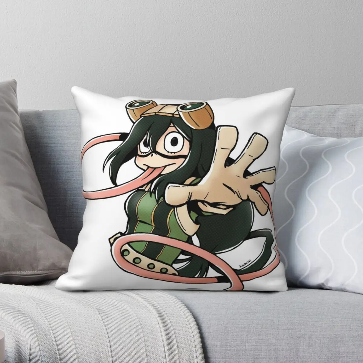 

Asui Tsuyu Square Pillowcase Polyester Linen Velvet Printed Zip Decorative Throw Pillow Case Sofa Seater Cushion Case