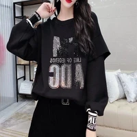 long sleeve womens t shirts clothes tops aesthetic casual autumn fake two graphic western style pulovers fashion korean hoodie