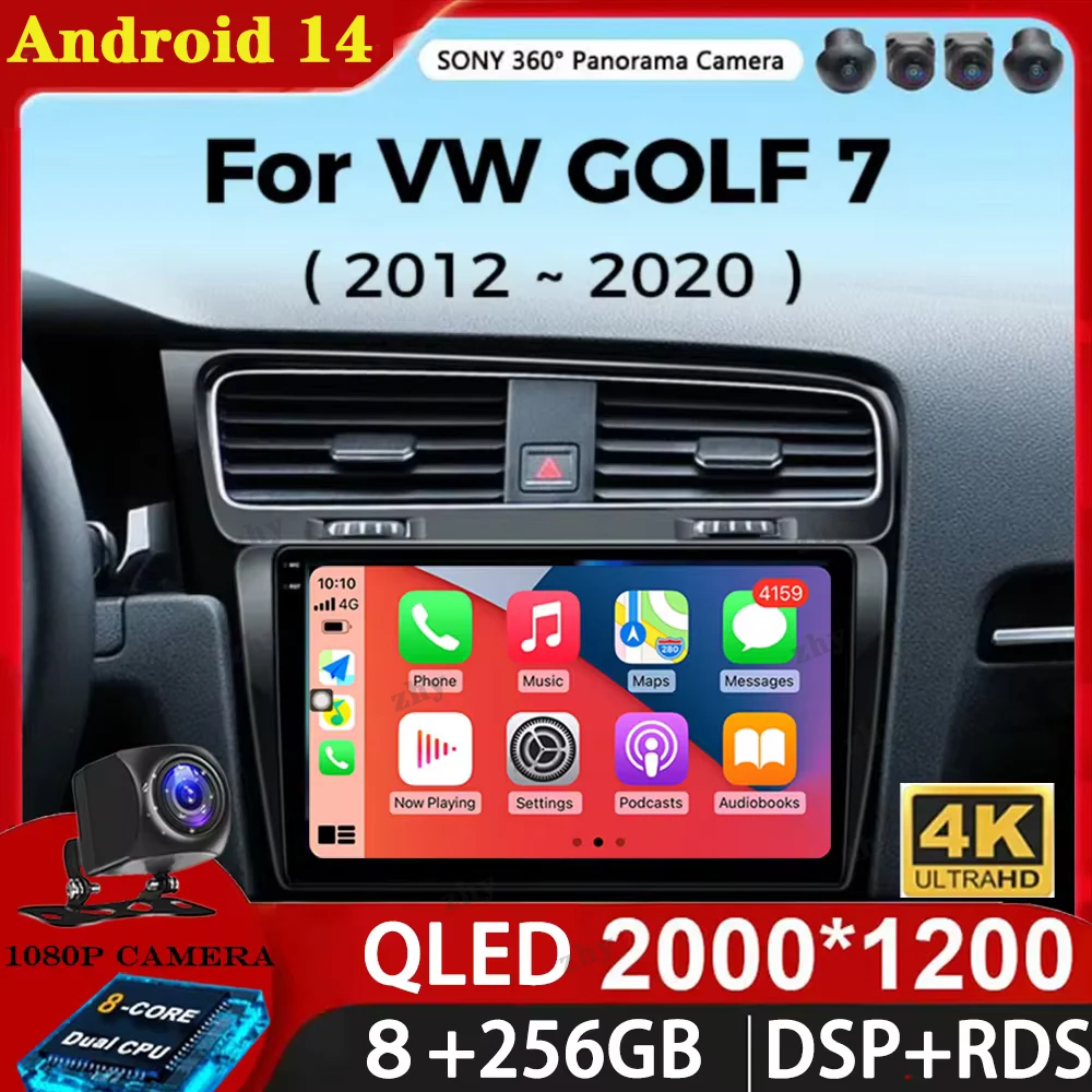 Автомагнитола для Volkswagen VW Golf 7 MK7 GTI 2012-2020 мультимедийный плеер Carplay Android 14