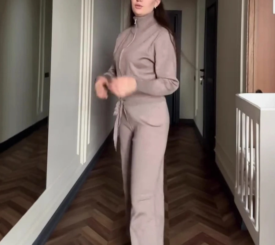 Однотонный облегающий короткий топ облегающие трикотажные брюки комплект из