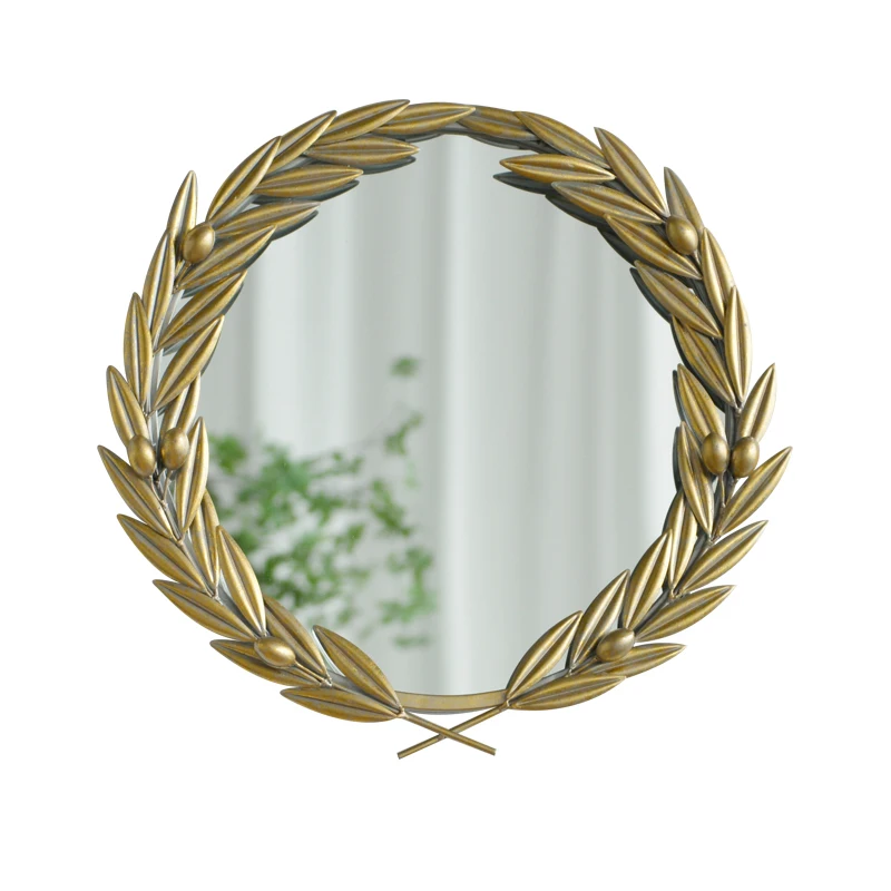 

YY European Style French Country Style Golden Iron Vintage Olive Branch Wall Mirror Decorative Mirror