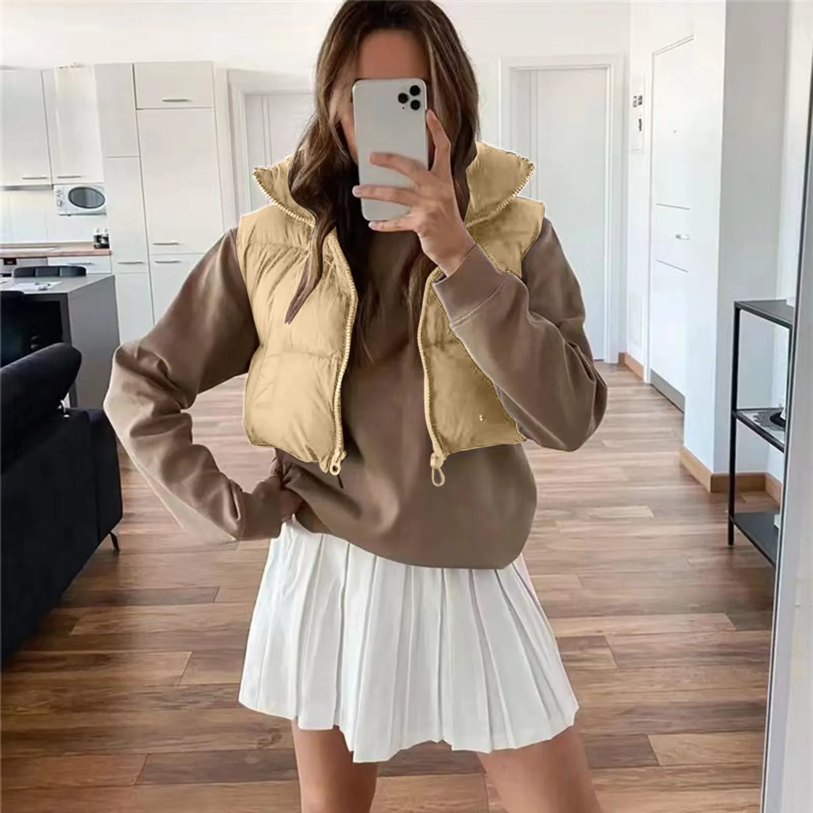 

Женский осенне-зимний Повседневный короткий регулируемый хлопковый жилет на шнуровке, куртка, зимние дождевики, женские маленькие свитера ...