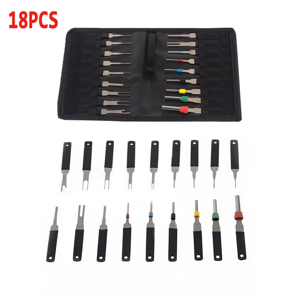 18pcs Terminal Removal Tool Kit Pin Needle Retractor Pick Electrical Wire Plug Puller Cloth Bag Repair Hand Tools Kit