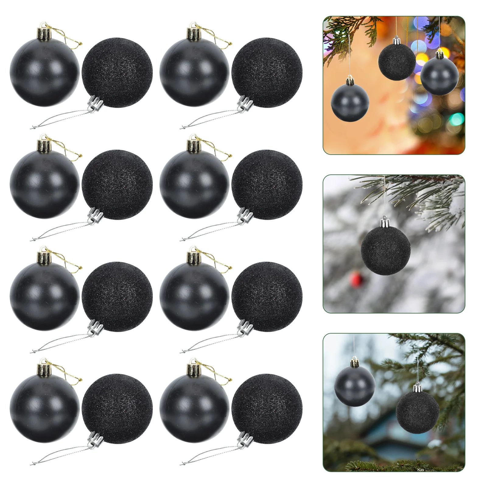 

24pcs Christmas Tree Hanging Xmas Ornaments Baubles Black Glitter Decoration Shatterproof Pendants Party Xmas Balls Decorative