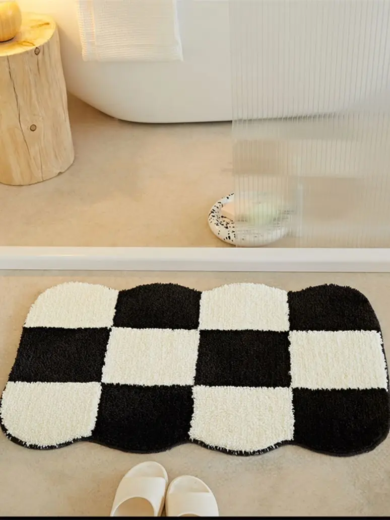 

Nordic Grids Tufting Bathmat Floor Mat Fluffy Soft Rug Bathroom Absorbent Non-slip Mat Pad Toilet Door Carpet Room Decor