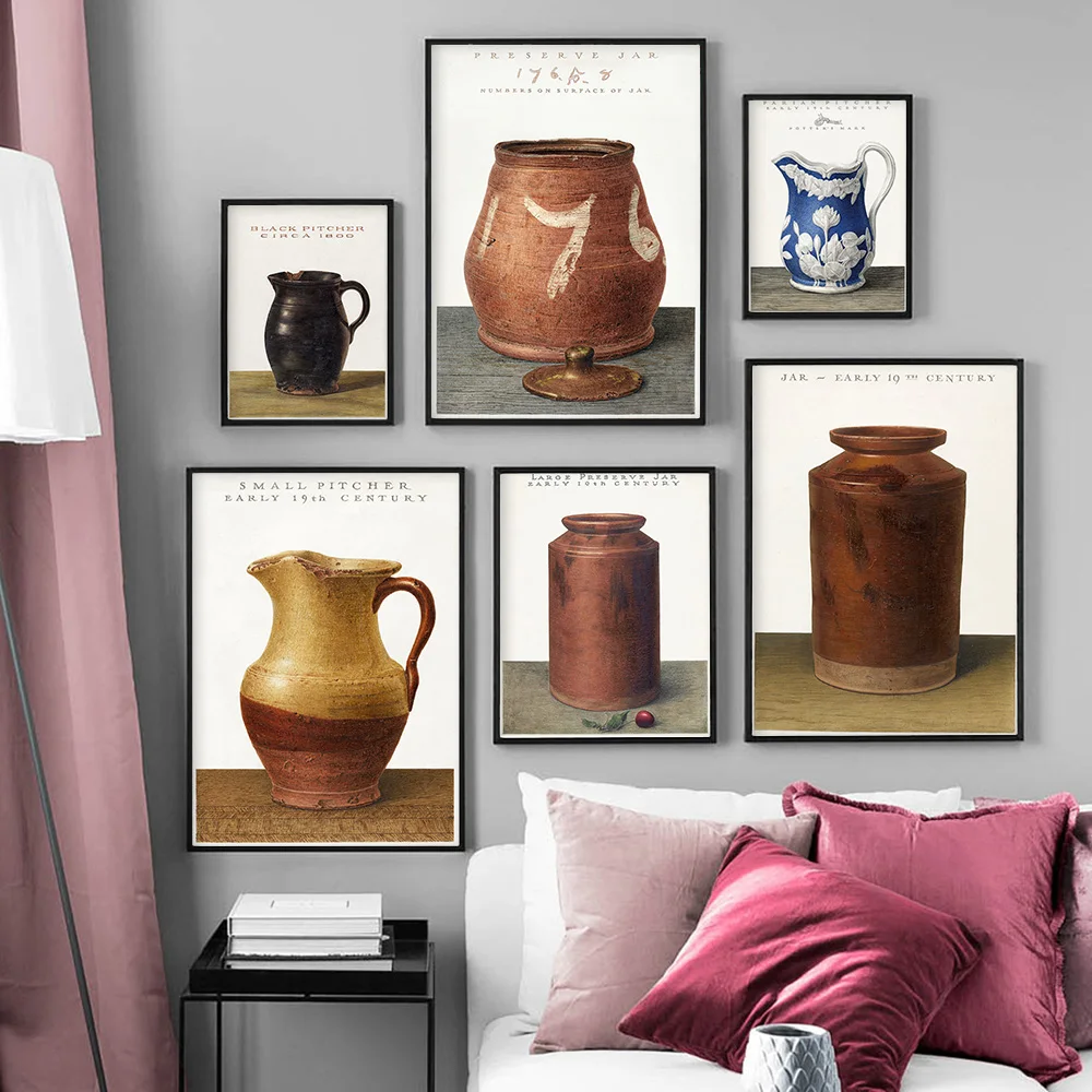 

Ceramics Antique Art Print Poster Parian Pitcher Jug Red Glazed Preserve Jar Canvas Painting Kitchen Home Decor Wall Picture