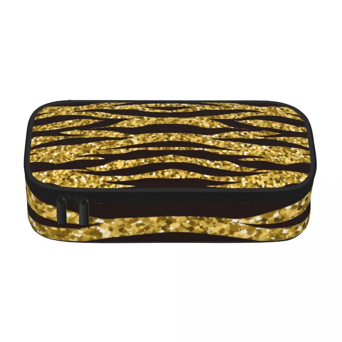 Golden Tiger Print Pencil Case Animal Skin Stripes Cool Large Capacity Zipper Pencil Box Back to School For Teens Pen Organizer